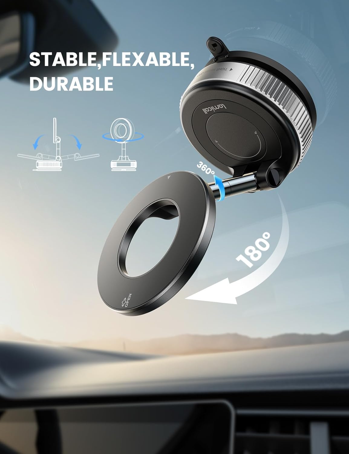 Lamicall Magnetische Telefoonhouder Auto voor MagSafe - [TOP Vacuüm Zuignap & 24X Magnete] Magnetisme Houder Auto Telefoonhouder, 360° Draaibare KFZ Houder voor iPhone 17 16 15 14 Pro Max Syveron
