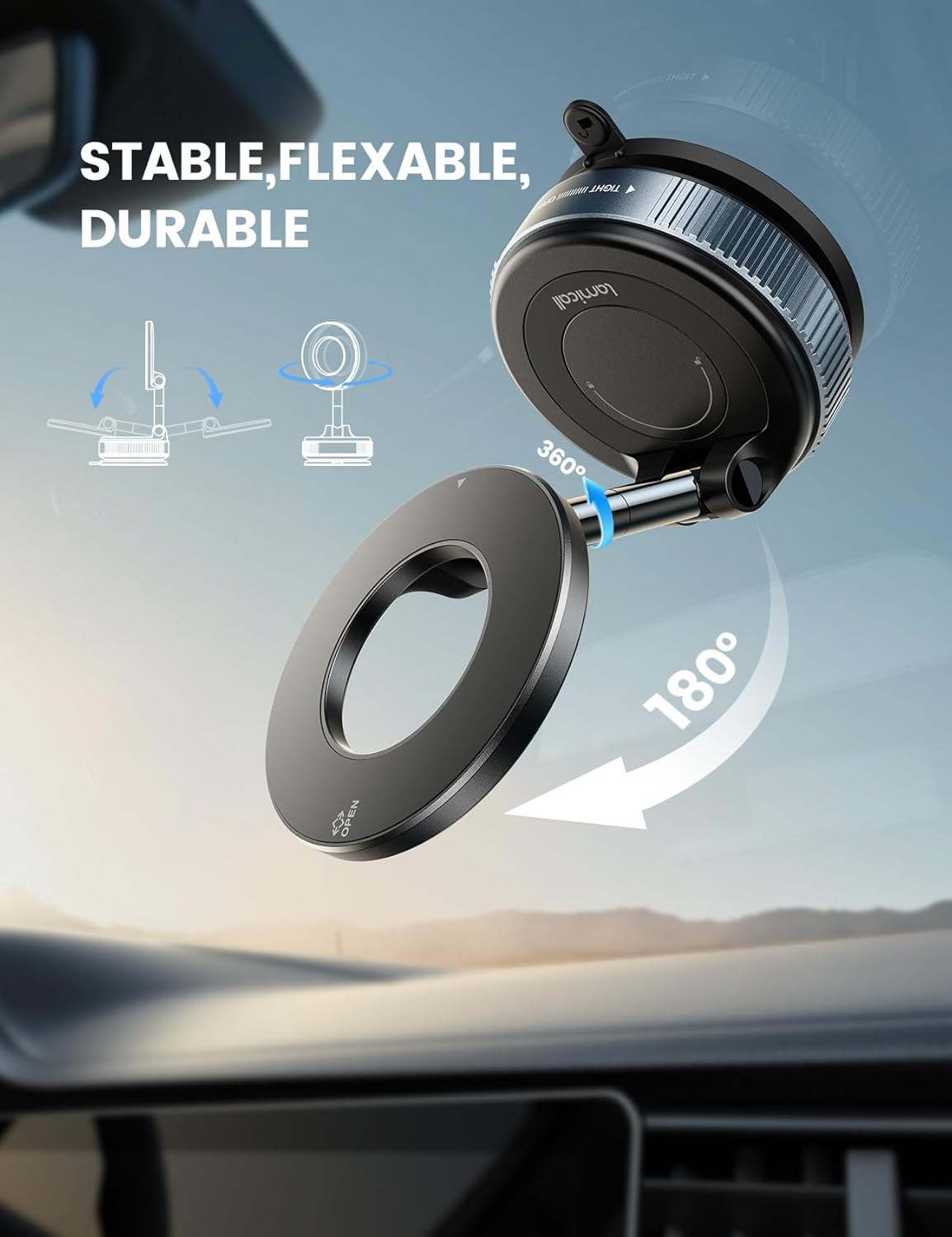 Lamicall Magnetische Telefoonhouder Auto voor MagSafe - [TOP Vacuüm Zuignap & 24X Magnete] Magnetisme Houder Auto Telefoonhouder, 360° Draaibare KFZ Houder voor iPhone 17 16 15 14 Pro Max Syveron