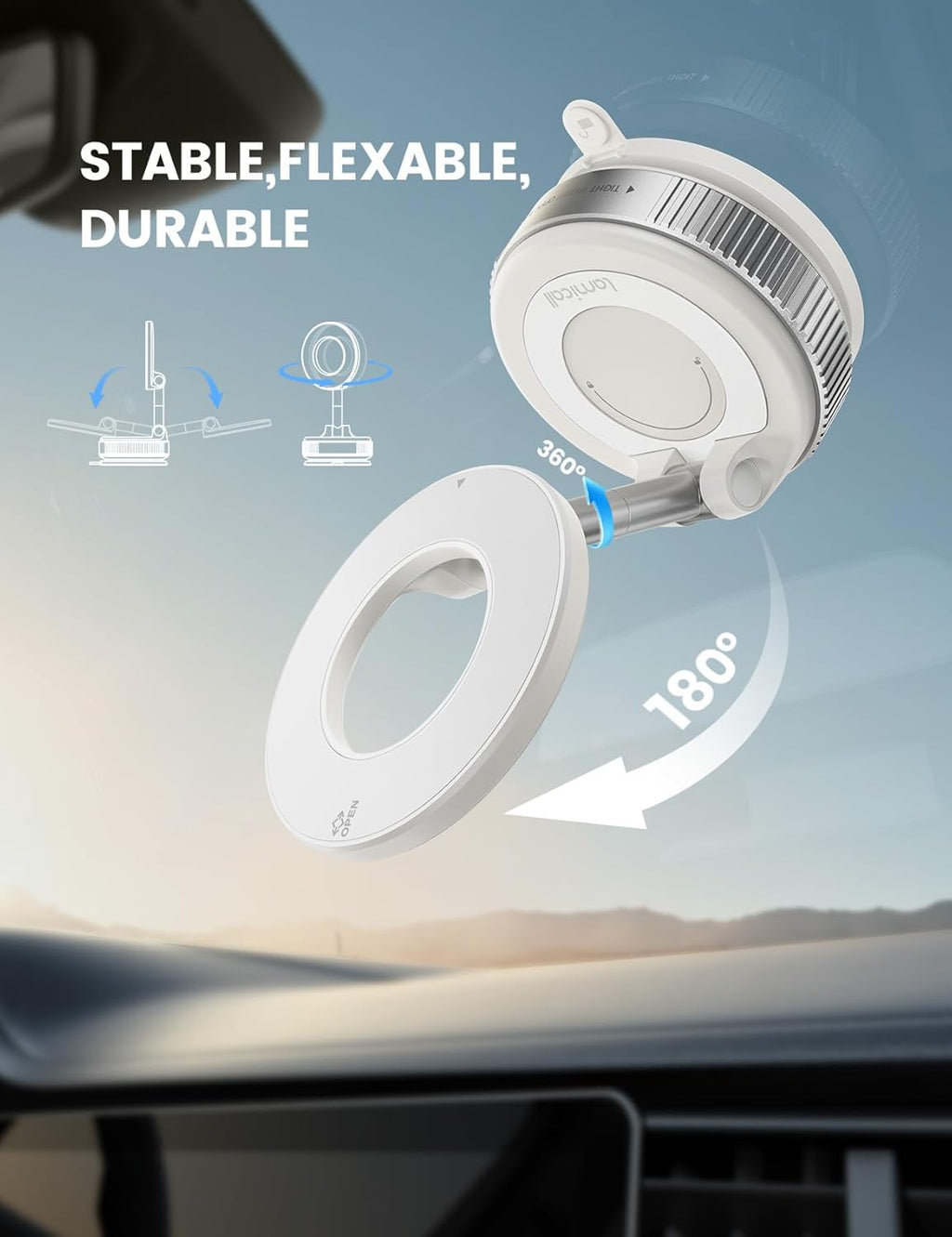 Lamicall Magnetische Telefoonhouder Auto voor MagSafe - [TOP Vacuüm Zuignap & 24X Magnete] Magnetisme Houder Auto Telefoonhouder, 360° Draaibare KFZ Houder voor iPhone 17 16 15 14 Pro Max Syveron