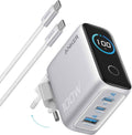 Anker Oplader, 100W Max USB C Oplader, 3-Poorts GaN Wandadapter met Slim Display en Touchbediening, Voor MacBook, iPad, iPhone 16/15 Serie & Meer (Inclusief USB-C Kabel)
