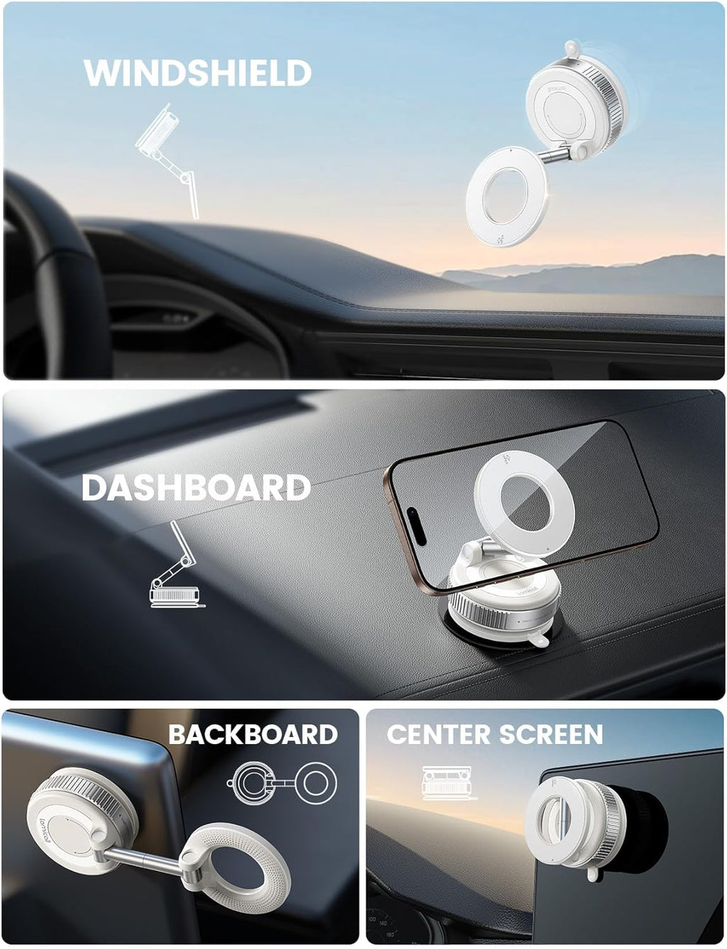 Lamicall Magnetische Telefoonhouder Auto voor MagSafe - [TOP Vacuüm Zuignap & 24X Magnete] Magnetisme Houder Auto Telefoonhouder, 360° Draaibare KFZ Houder voor iPhone 17 16 15 14 Pro Max Syveron