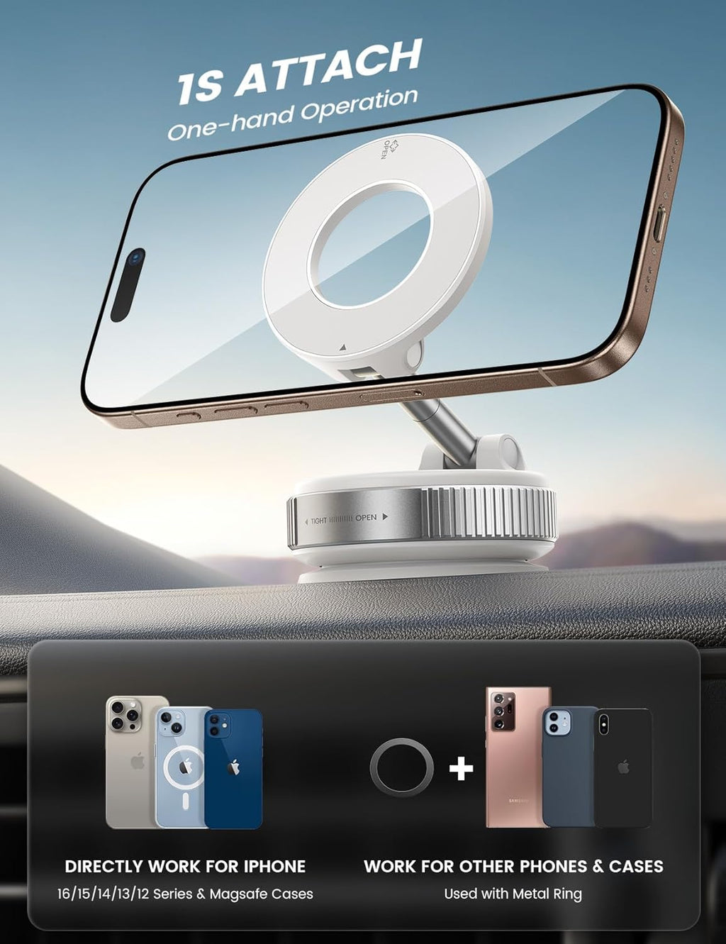 Lamicall Magnetische Telefoonhouder Auto voor MagSafe - [TOP Vacuüm Zuignap & 24X Magnete] Magnetisme Houder Auto Telefoonhouder, 360° Draaibare KFZ Houder voor iPhone 17 16 15 14 Pro Max Syveron