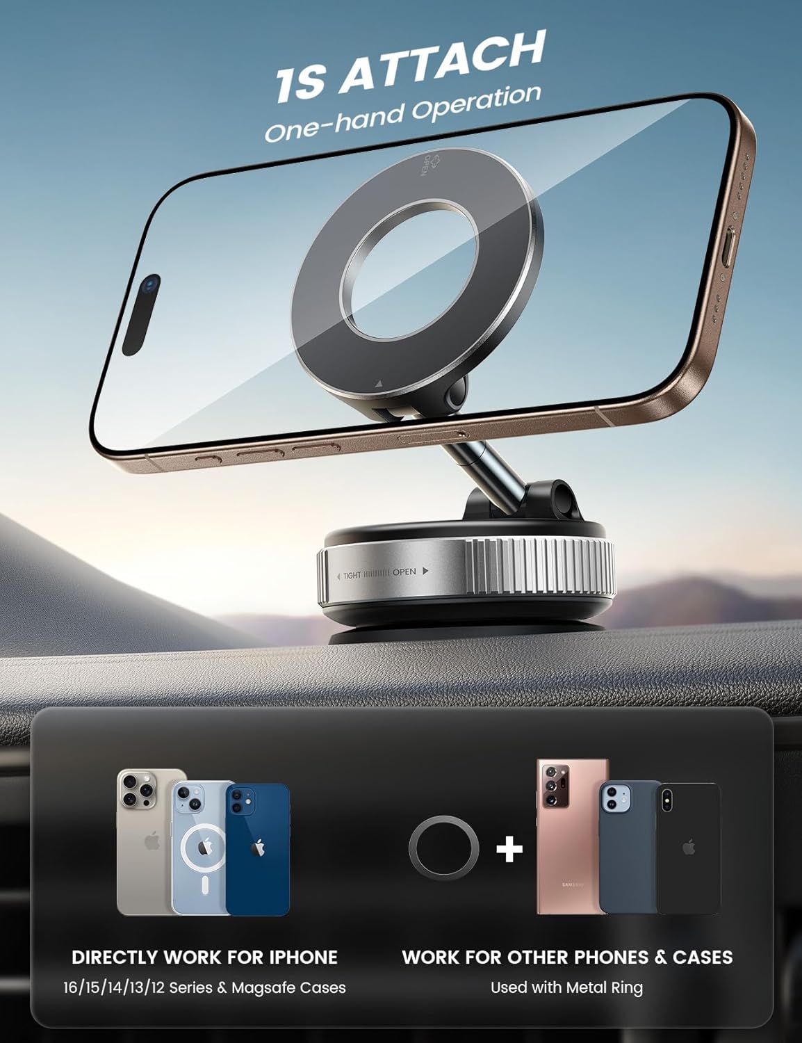 Lamicall Magnetische Telefoonhouder Auto voor MagSafe - [TOP Vacuüm Zuignap & 24X Magnete] Magnetisme Houder Auto Telefoonhouder, 360° Draaibare KFZ Houder voor iPhone 17 16 15 14 Pro Max Syveron