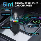 USB C sigarettenaansteker met Aroma Diffuser sterrenhemel Projector, 5 in 1 Intrekbare Autolader Adapter, 66W Mobiele Telefoon Snelle Autolader Compatibel met iPhone 16 15 14 13 Android