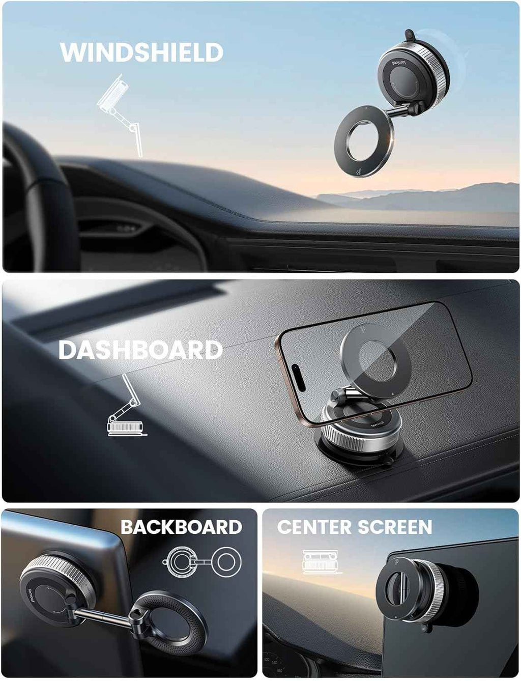 Lamicall Magnetische Telefoonhouder Auto voor MagSafe - [TOP Vacuüm Zuignap & 24X Magnete] Magnetisme Houder Auto Telefoonhouder, 360° Draaibare KFZ Houder voor iPhone 17 16 15 14 Pro Max