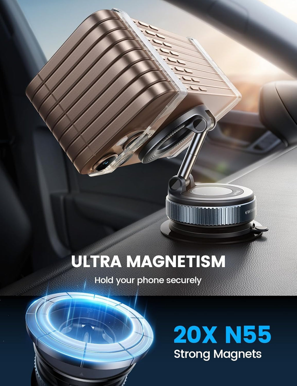 Lamicall Magnetische Telefoonhouder Auto voor MagSafe - [TOP Vacuüm Zuignap & 24X Magnete] Magnetisme Houder Auto Telefoonhouder, 360° Draaibare KFZ Houder voor iPhone 17 16 15 14 Pro Max Syveron