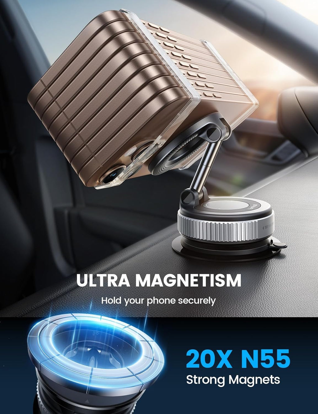 Lamicall Magnetische Telefoonhouder Auto voor MagSafe - [TOP Vacuüm Zuignap & 24X Magnete] Magnetisme Houder Auto Telefoonhouder, 360° Draaibare KFZ Houder voor iPhone 17 16 15 14 Pro Max Syveron