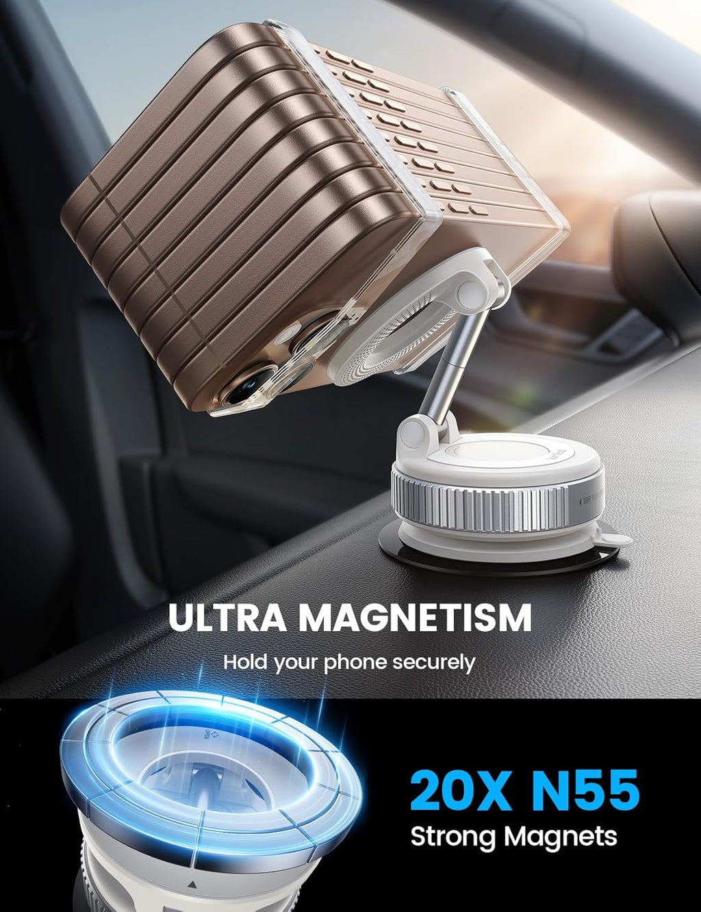 Lamicall Magnetische Telefoonhouder Auto voor MagSafe - [TOP Vacuüm Zuignap & 24X Magnete] Magnetisme Houder Auto Telefoonhouder, 360° Draaibare KFZ Houder voor iPhone 17 16 15 14 Pro Max Syveron