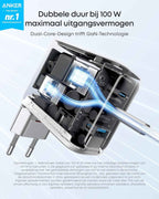Anker Oplader, 100W Max USB C Oplader, 3-Poorts GaN Wandadapter met Slim Display en Touchbediening, Voor MacBook, iPad, iPhone 16/15 Serie & Meer (Inclusief USB-C Kabel)