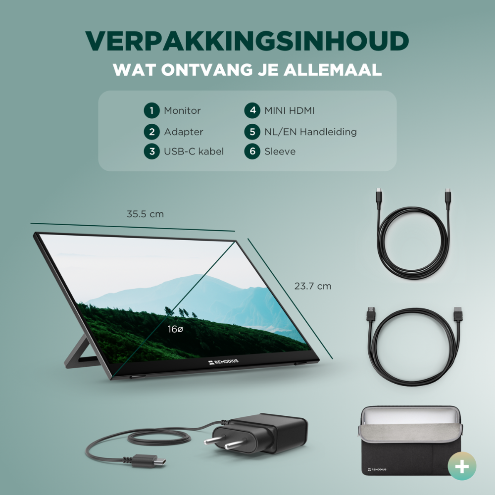 Portable Monitor 16 inch + Sleeve Remodius