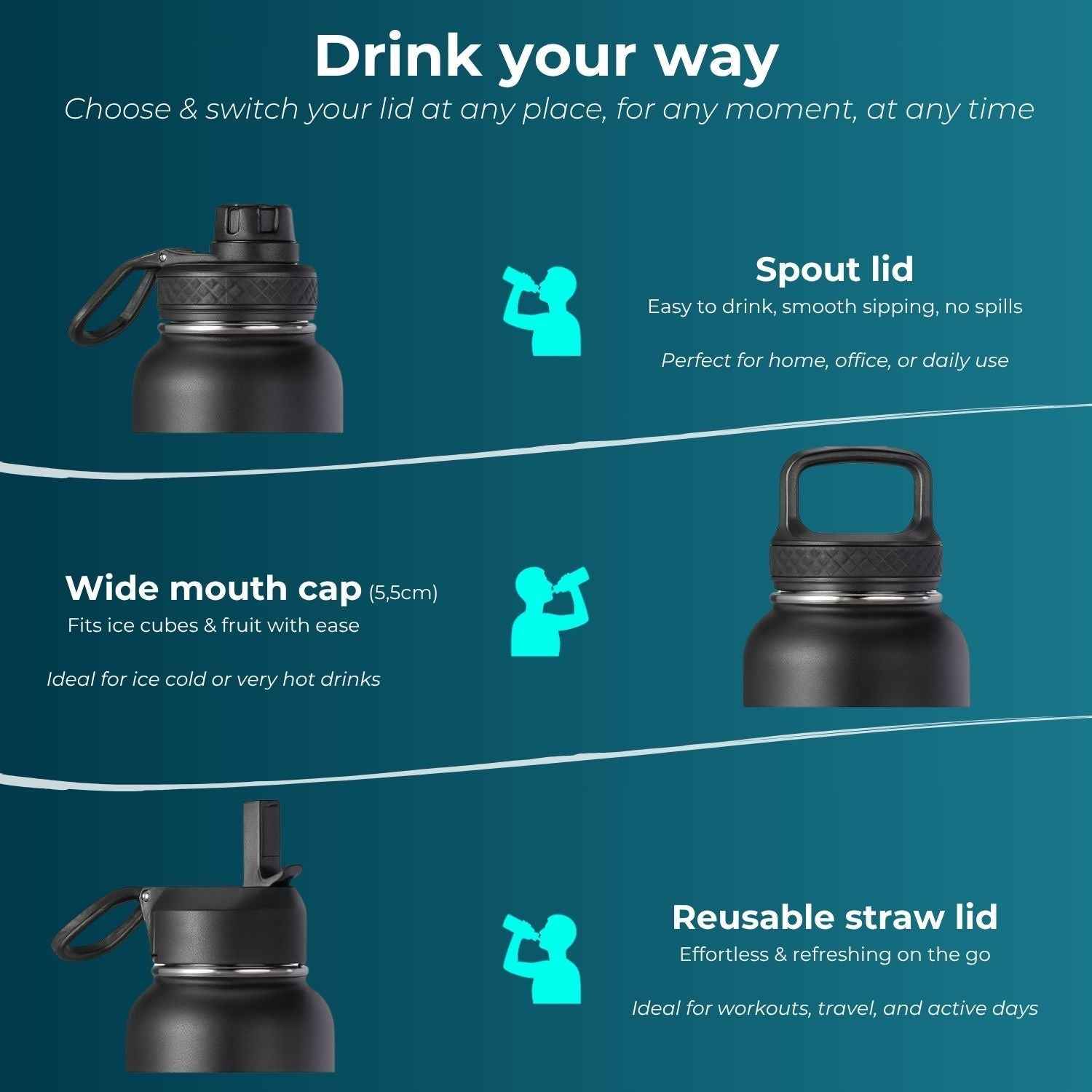 Stainless Steel Drink Bottle - Black