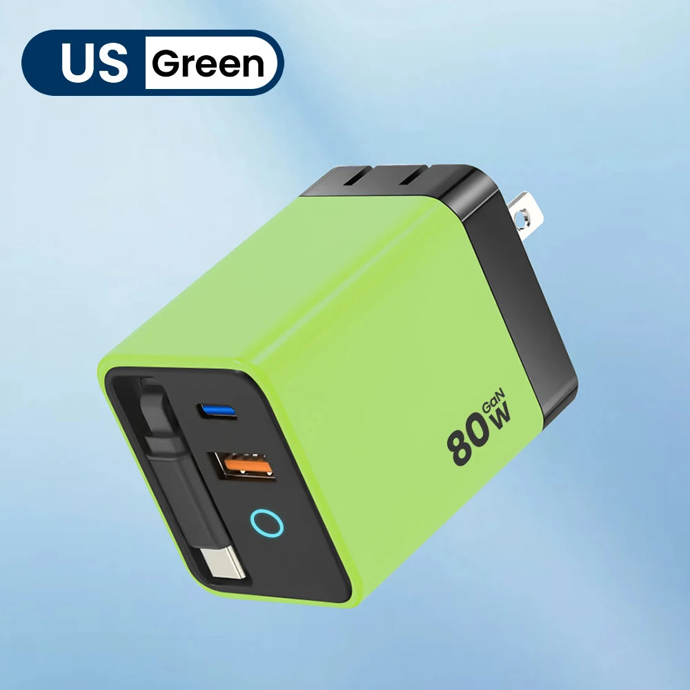 80W Super Fast Charge Type C USB Phone Charger With Telescopic USB C Cable For Iphone 16 15 Samsung Laptop With Light Toocki Brand Global Store