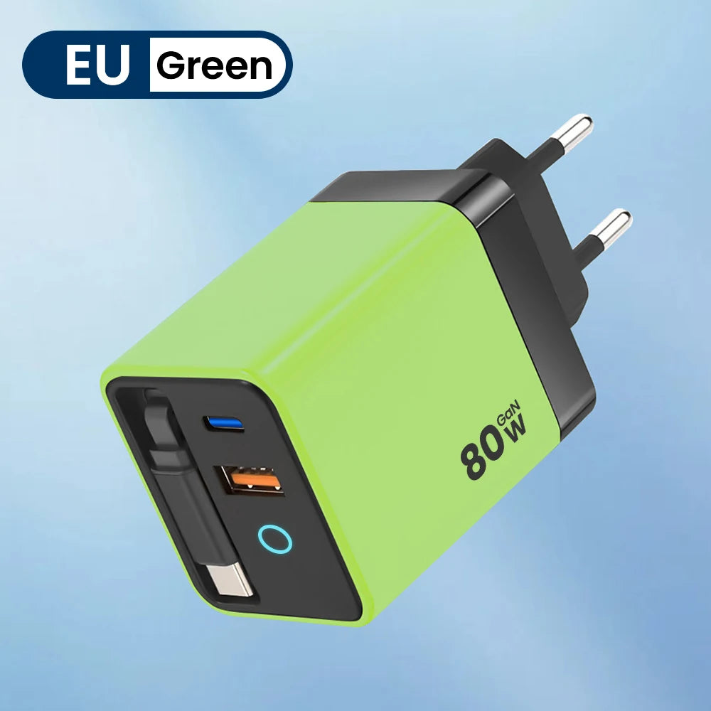 80W Super Fast Charge Type C USB Phone Charger With Telescopic USB C Cable For Iphone 16 15 Samsung Laptop With Light Toocki Brand Global Store