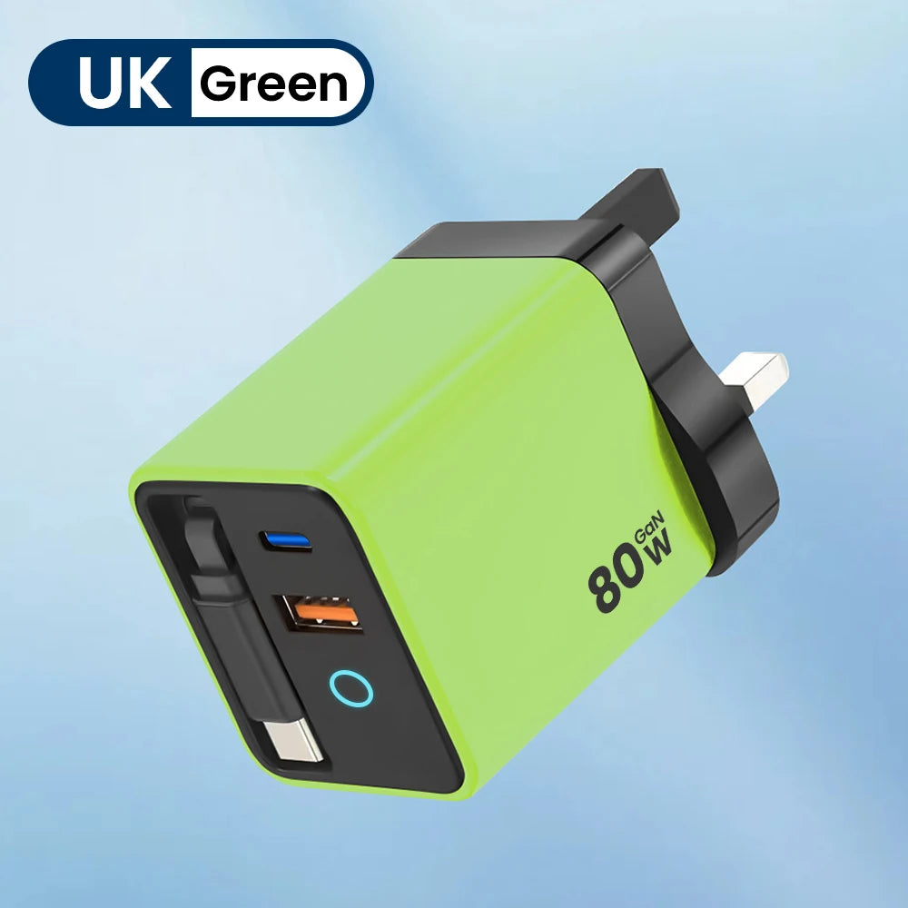 80W Super Fast Charge Type C USB Phone Charger With Telescopic USB C Cable For Iphone 16 15 Samsung Laptop With Light Toocki Brand Global Store