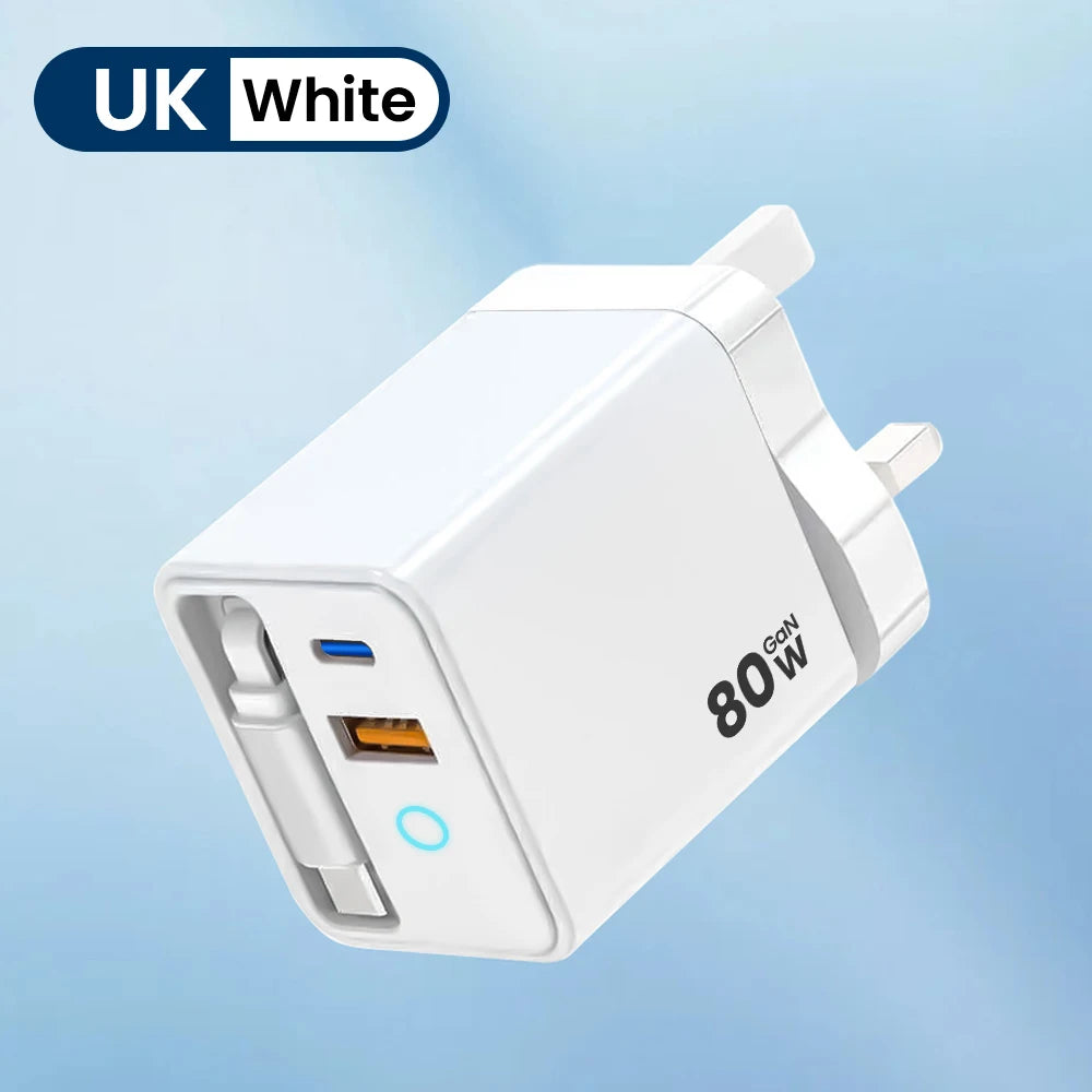80W Super Fast Charge Type C USB Phone Charger With Telescopic USB C Cable For Iphone 16 15 Samsung Laptop With Light Toocki Brand Global Store