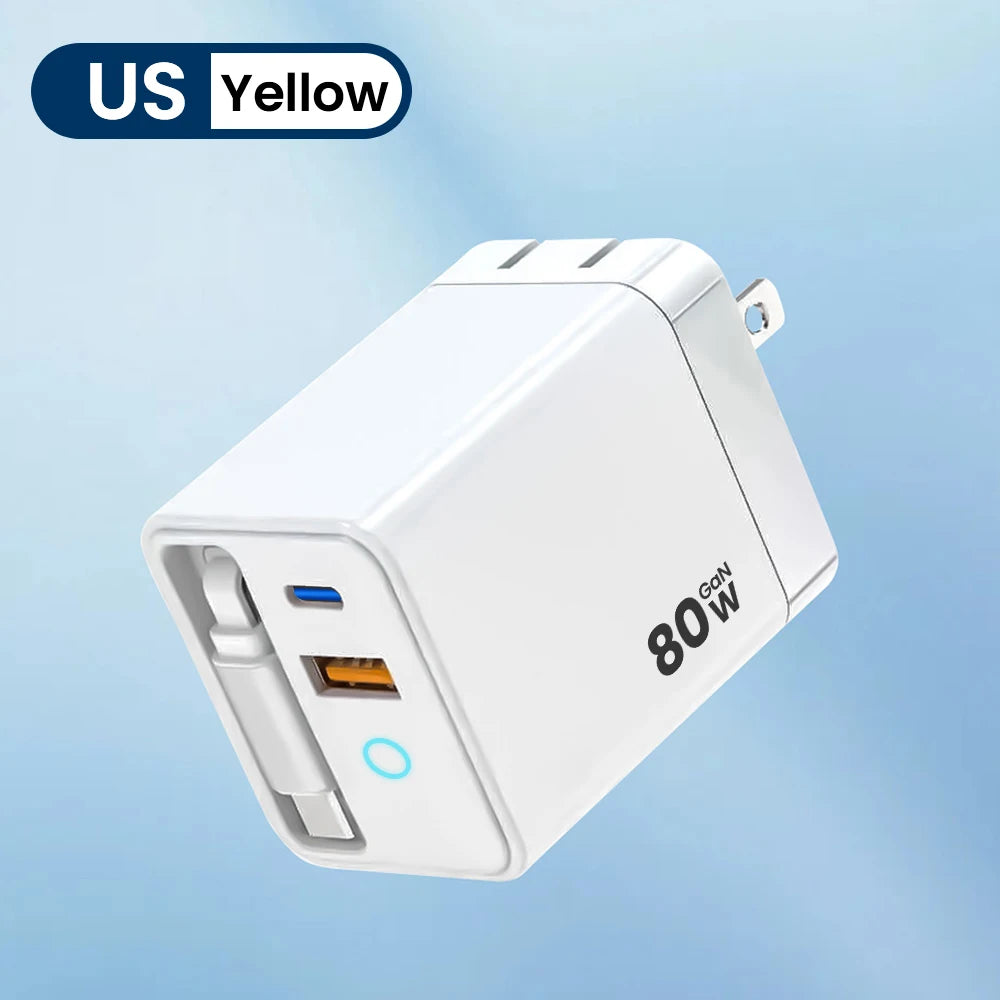 80W Super Fast Charge Type C USB Phone Charger With Telescopic USB C Cable For Iphone 16 15 Samsung Laptop With Light Toocki Brand Global Store