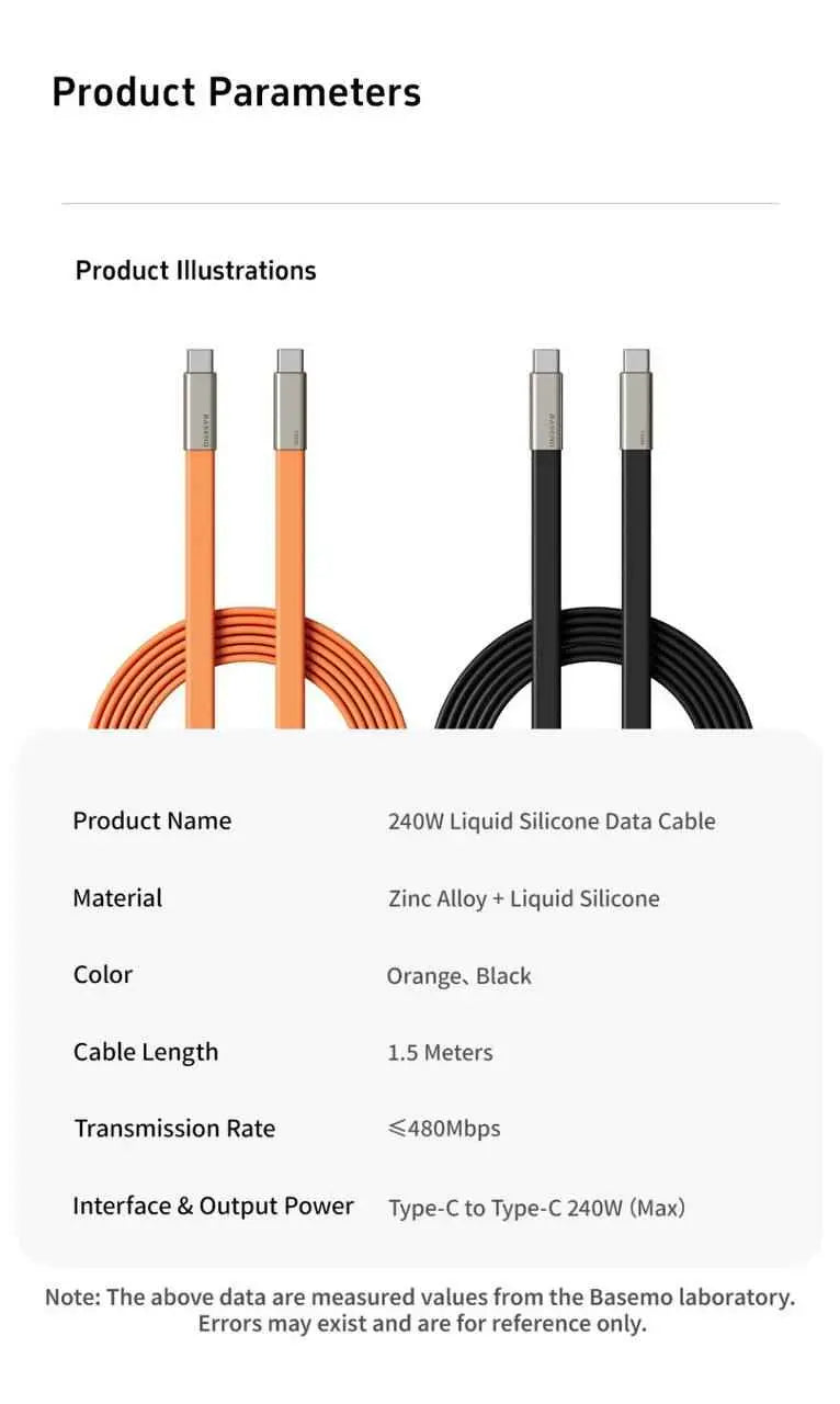 BASEMO Phone Charger 240W Silicone Cable